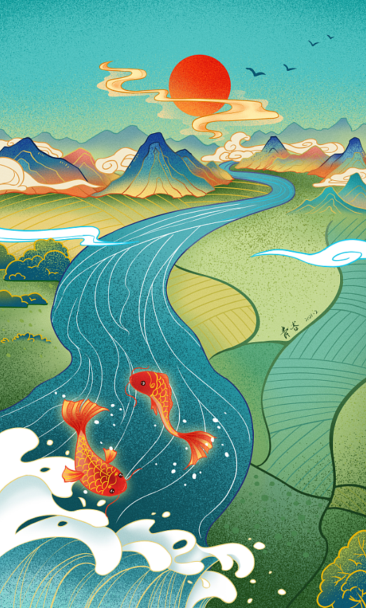 黄河石林景区 国潮风手绘