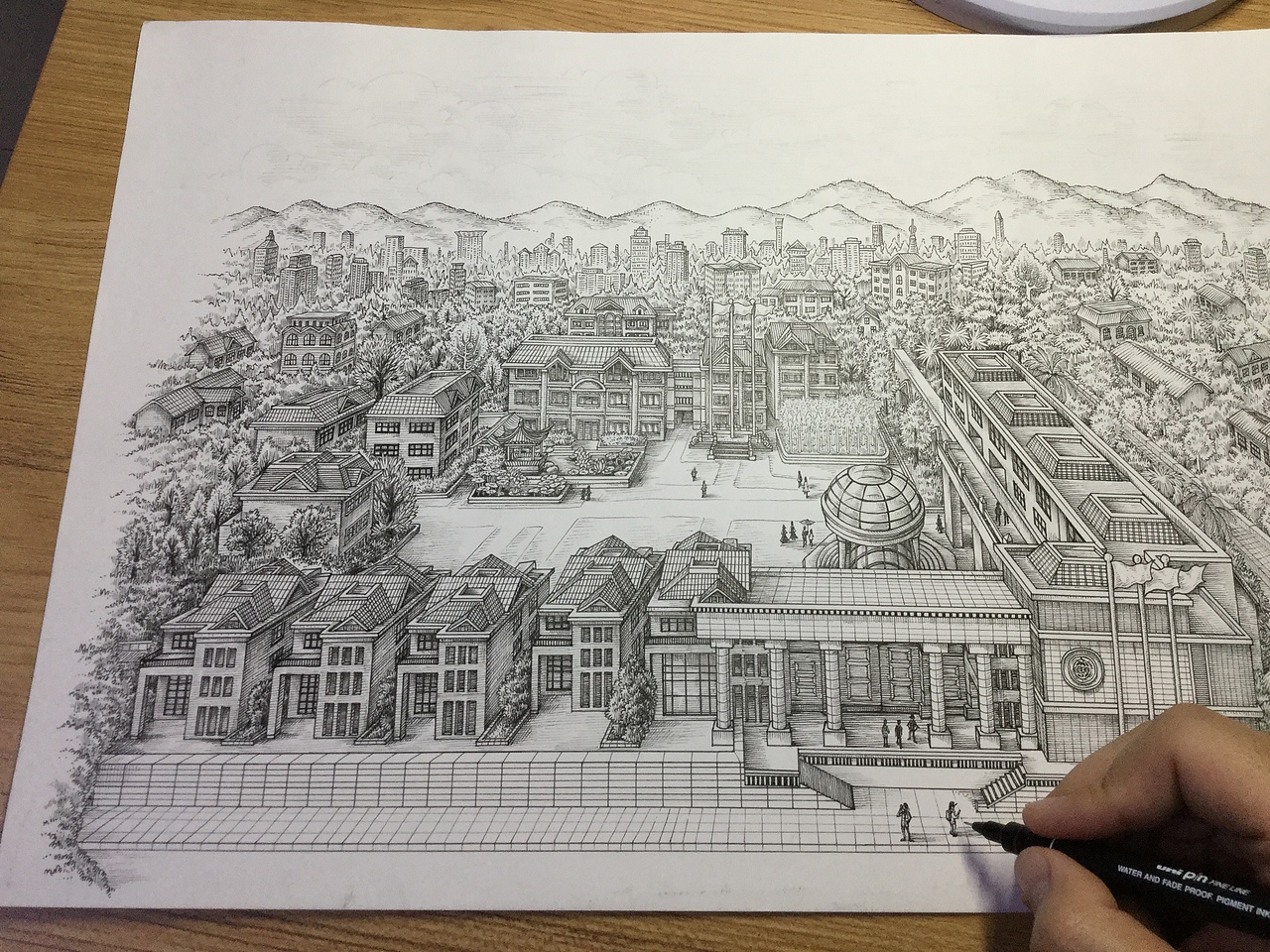 《中国华信大院图》手绘作品