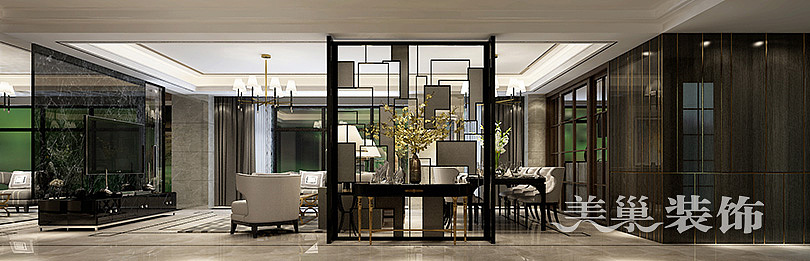 郑州城开绿城绿园180平四室两厅新中式风格浪漫情调的生活住宅——客餐厅