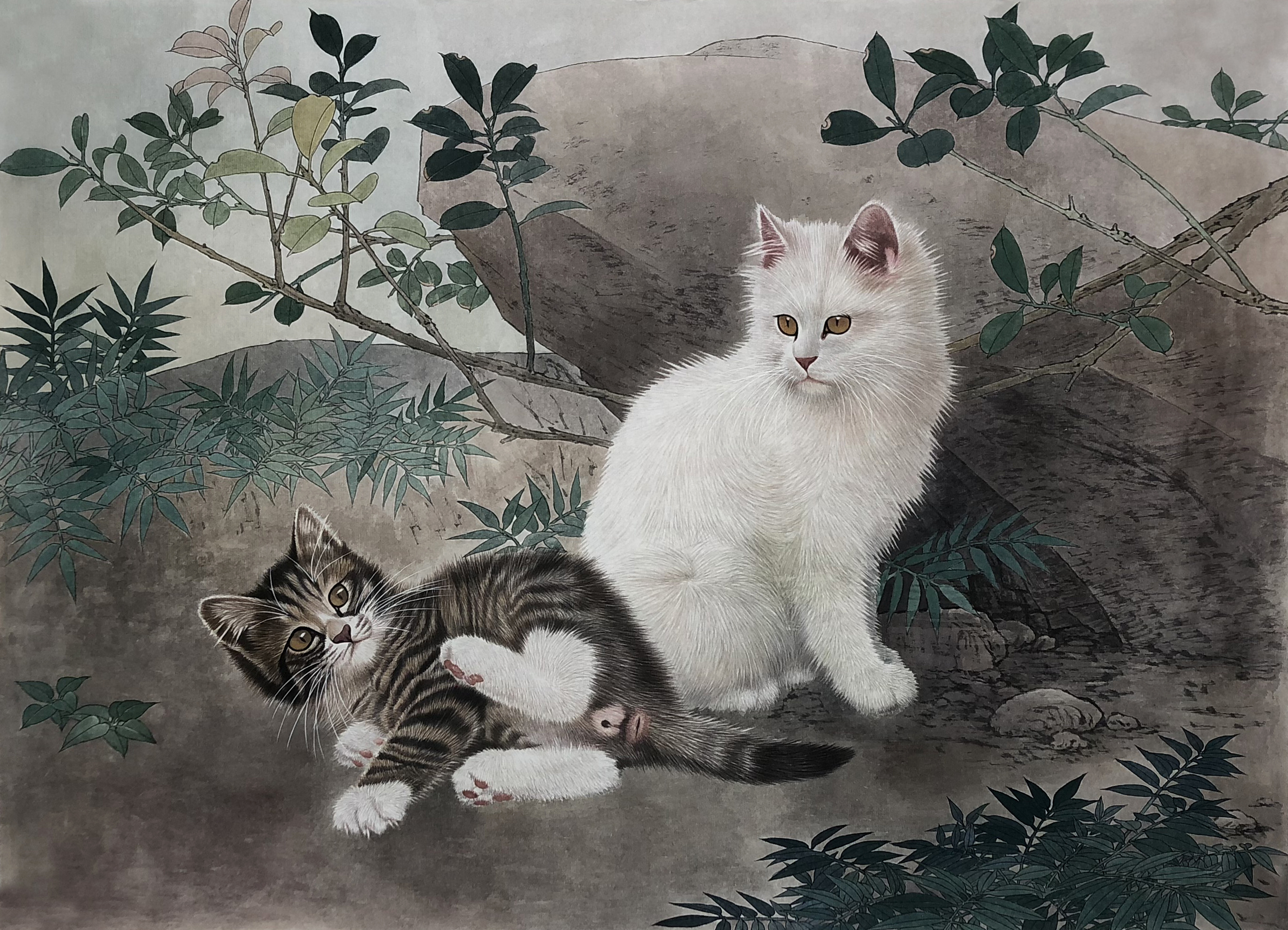 国画家王文强动物画国画猫系列《小猫》-【易从网】
