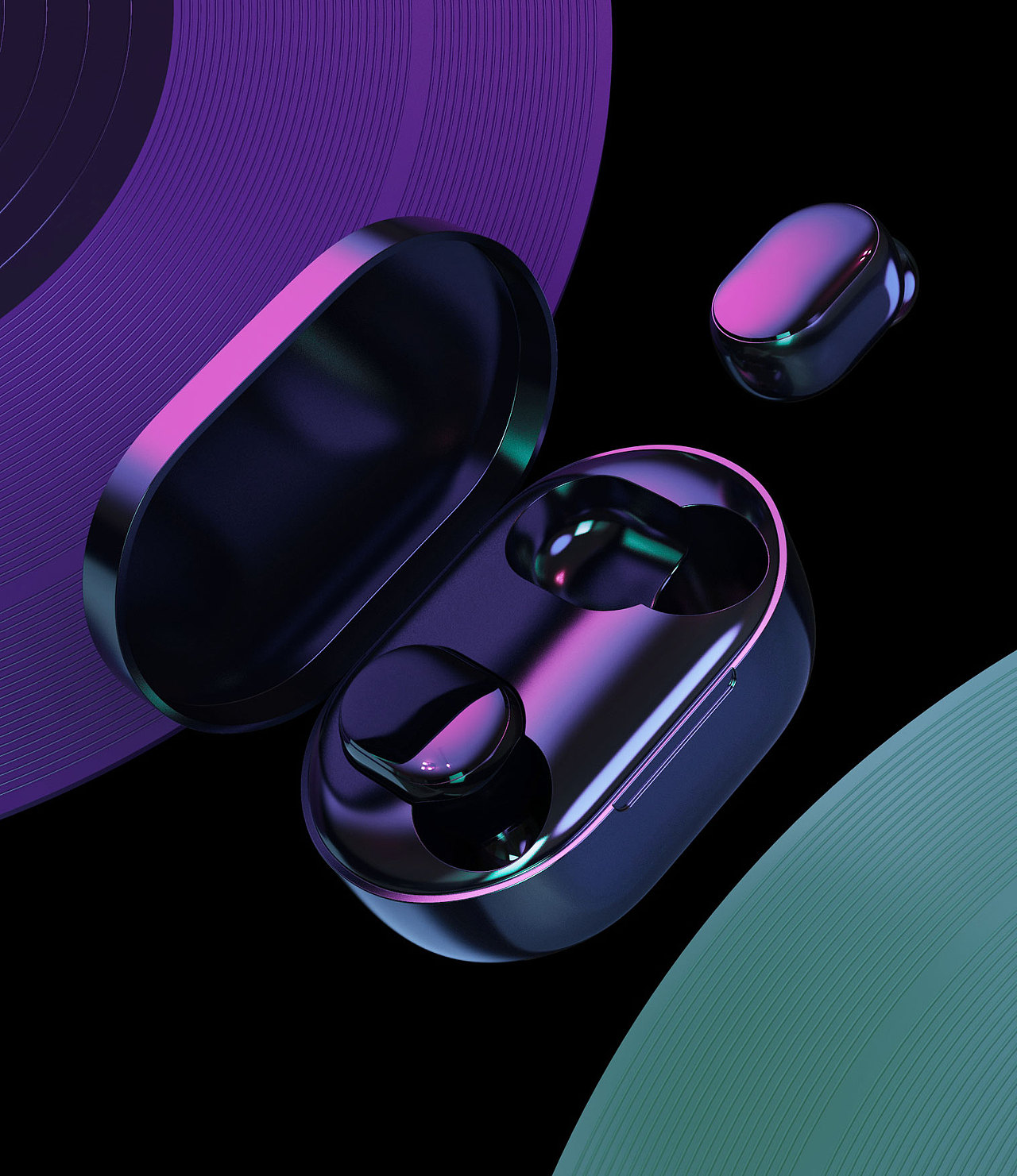 一组Redmi Airdots蓝牙耳机渲染图