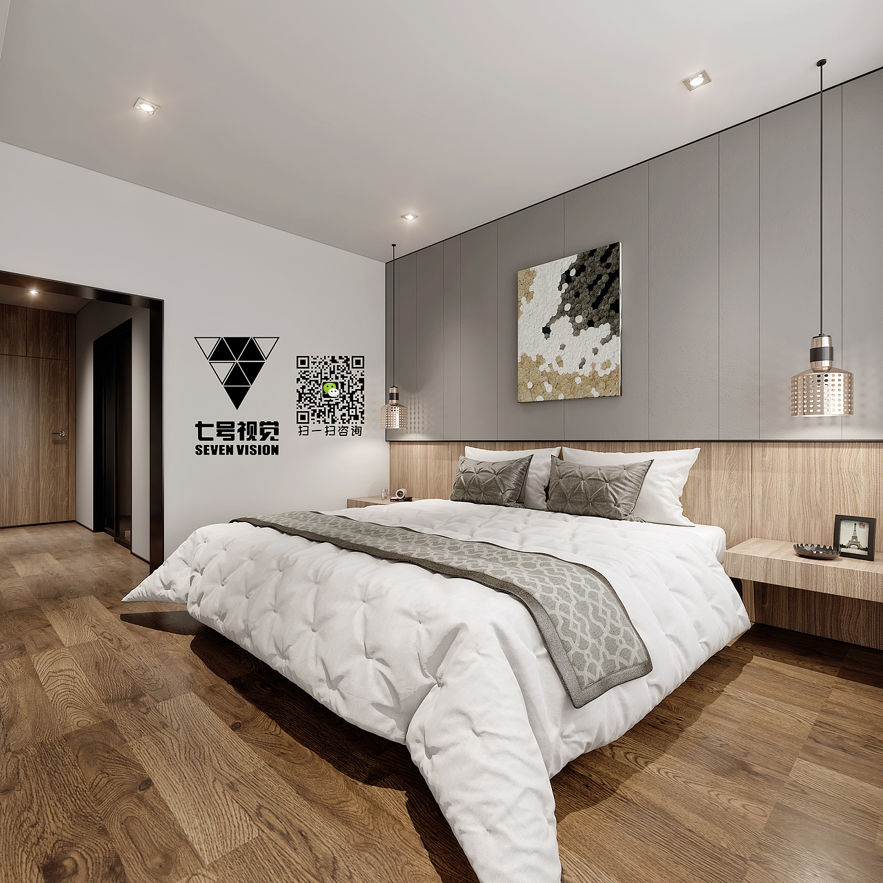 七号视觉-现代风格客餐厅/卧室/书房效果图（图ZMTUyMDExOTcy） - 家装设计 - 站酷设计师七号视觉工作室原创素材 - 站酷ZCOOL