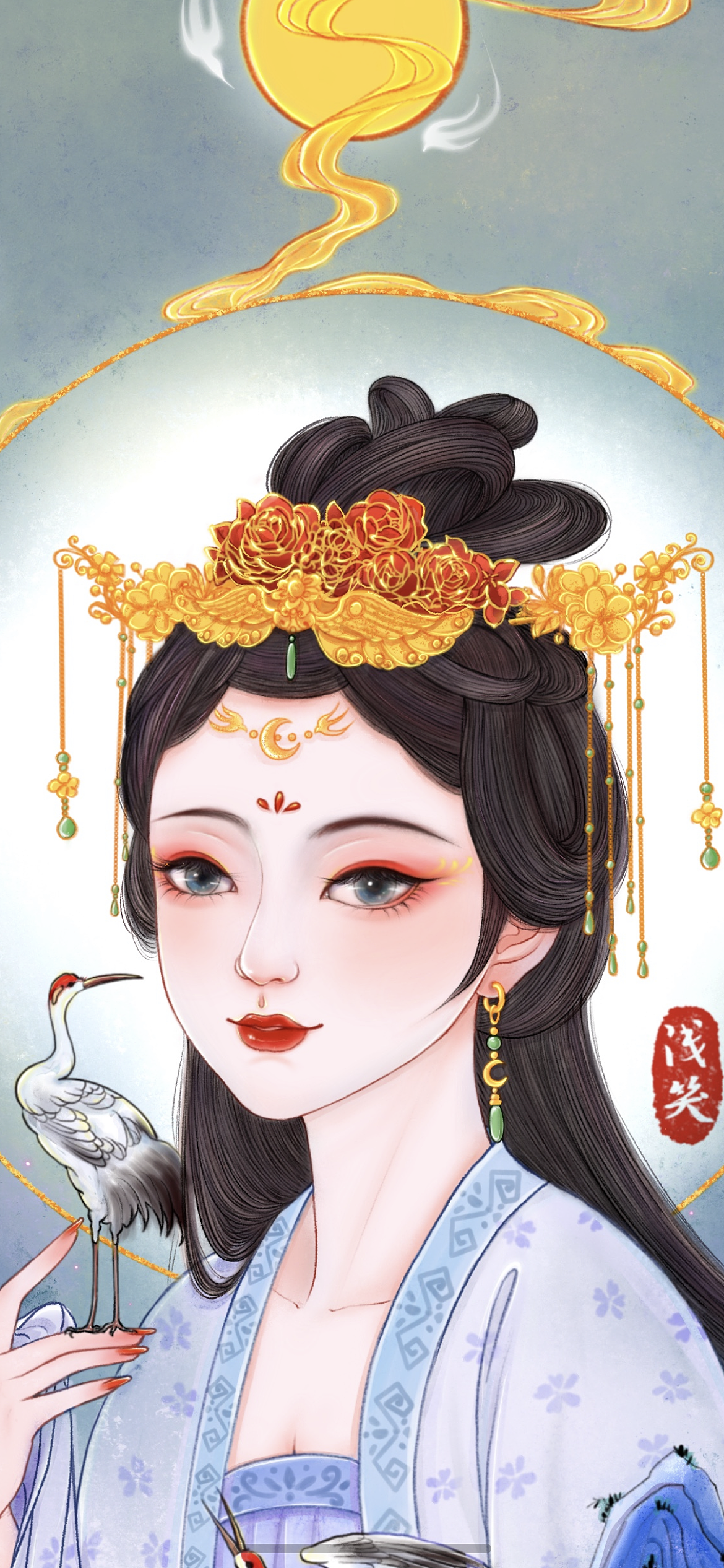 原创古风插画《语鹤》（图ZMzA2ODA4NzA0） - 创作习作 - 站酷设计师雨汐_lz原创素材 - 站酷ZCOOL