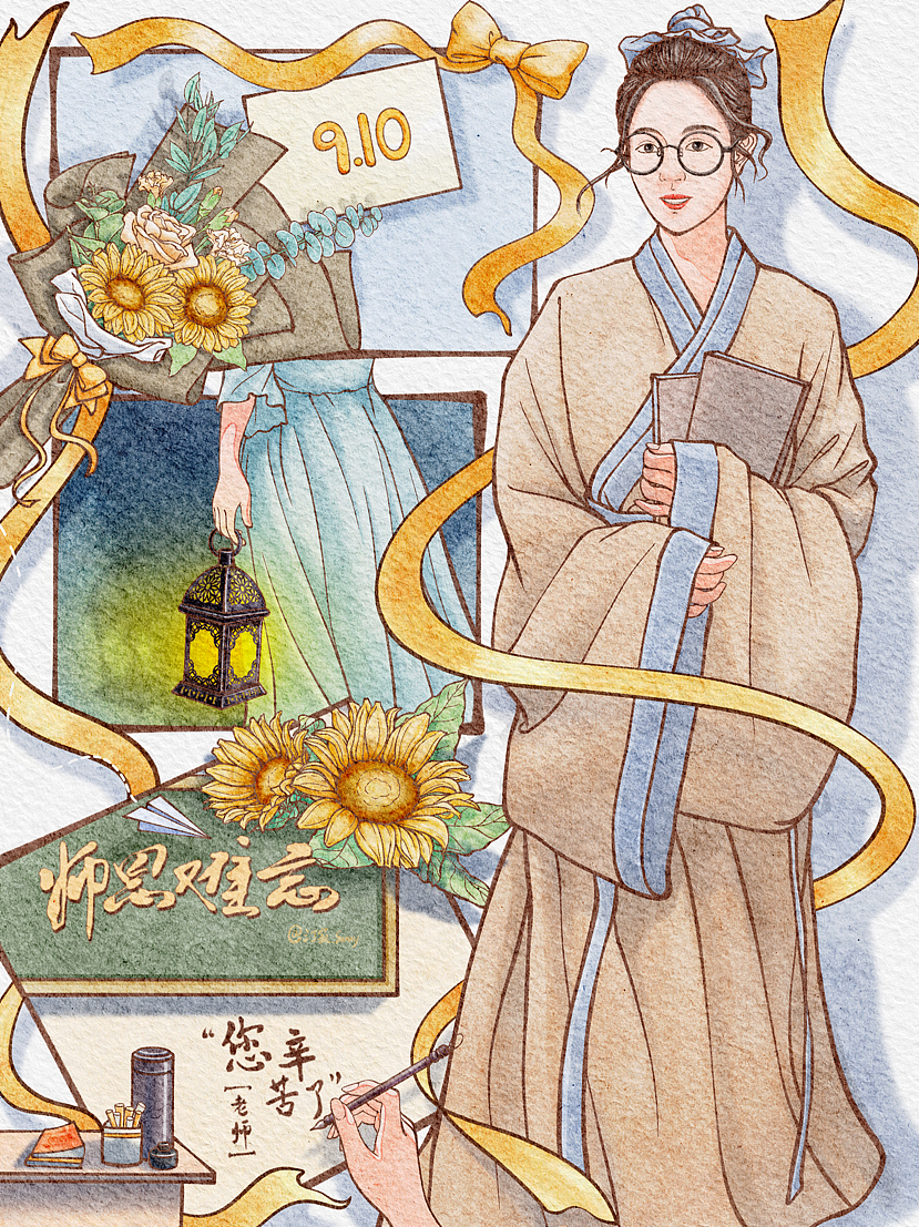 教师节分镜插画（图ZMzE1MTIxNDMy） - 艺术插画 - 站酷设计师画画儿汀寂原创素材 - 站酷ZCOOL