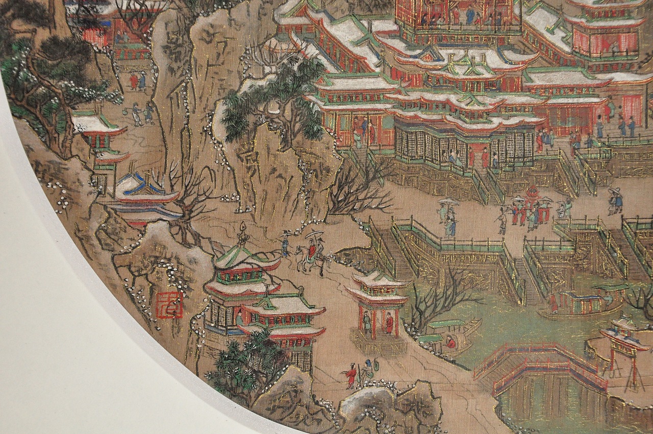 《京畿瑞雪图》纨扇临摹