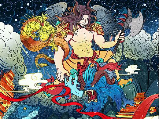 蚩尤九黎城插画海报设计 - 蚩尤归来