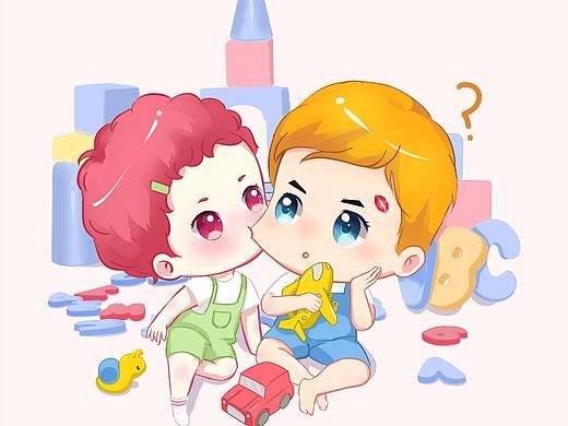 Q版儿童插画两小无猜