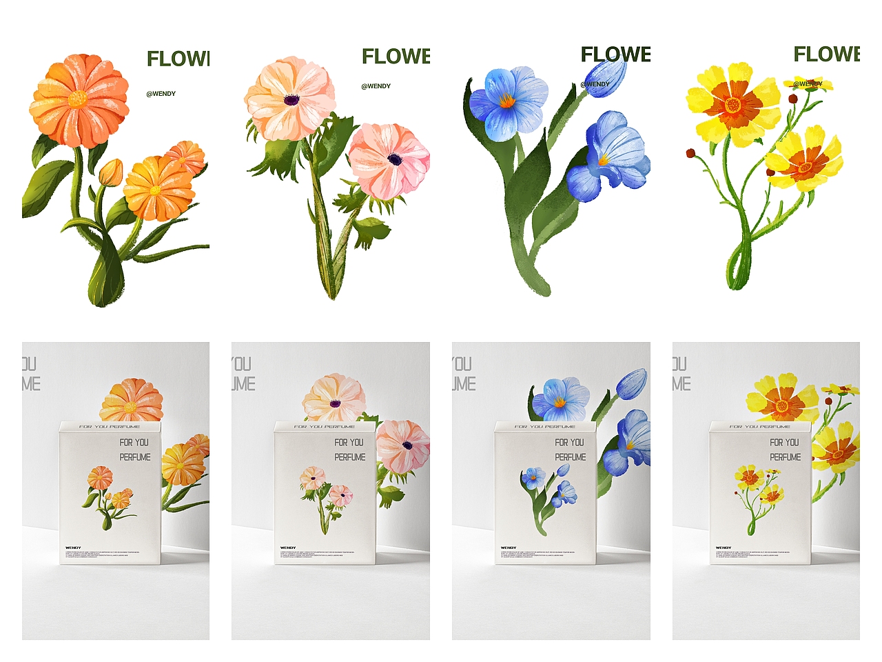 花卉香水包装插画