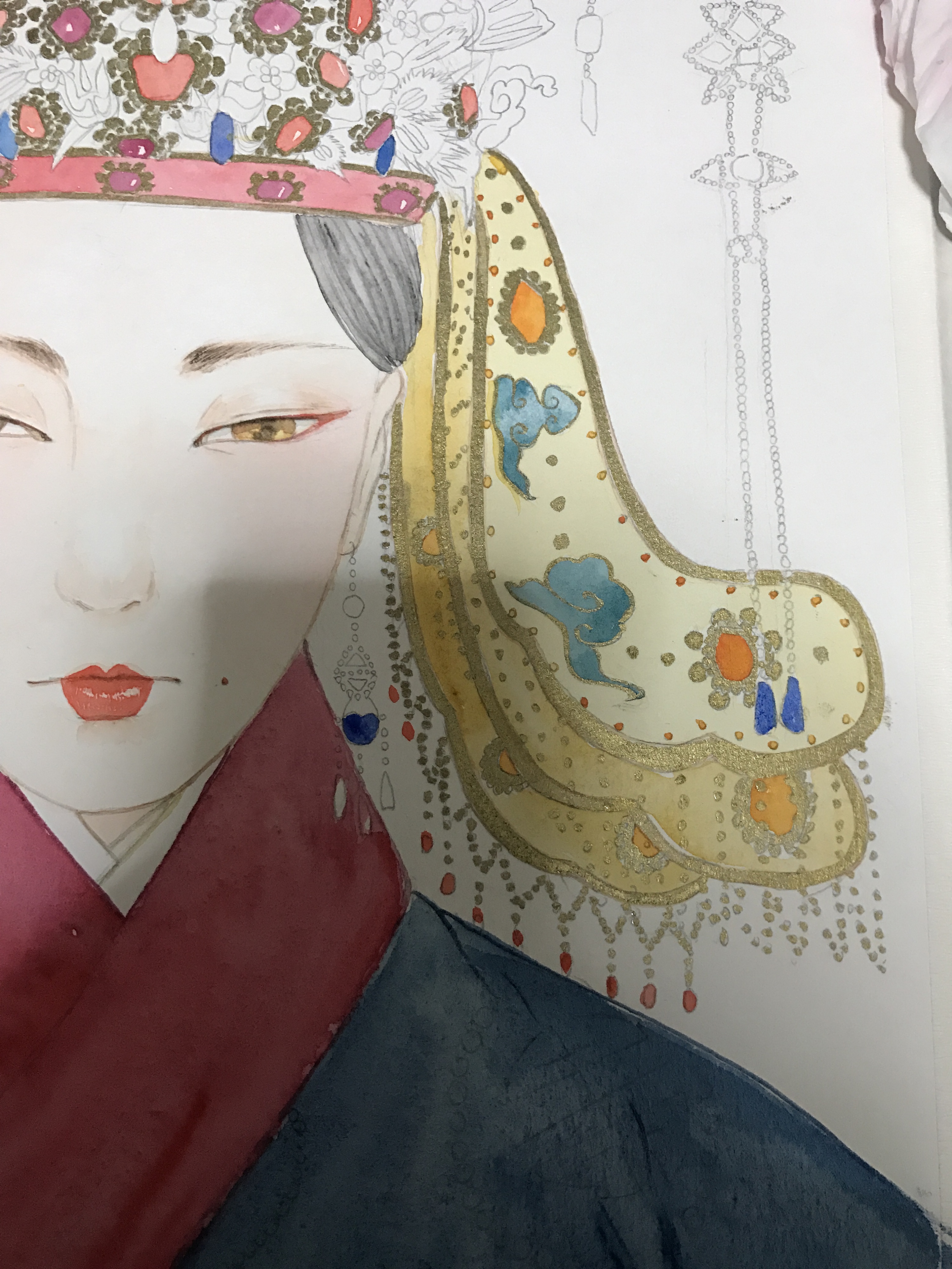 明·凤冠锦衣仕女人物插画