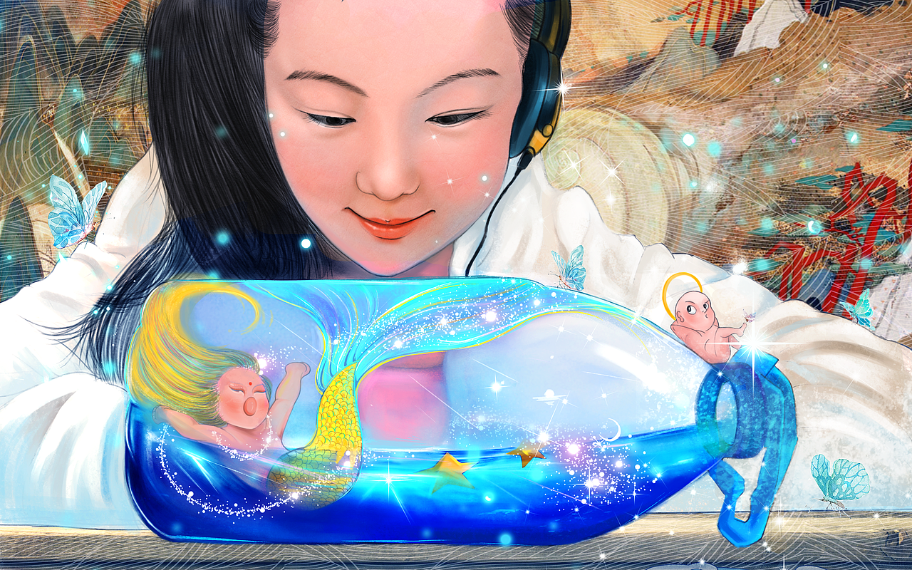 我抓到了一只小美人鱼哦（图ZMTUyNTA1MjQ4） - 创作习作 - 站酷设计师嘉翎原创素材 - 站酷ZCOOL