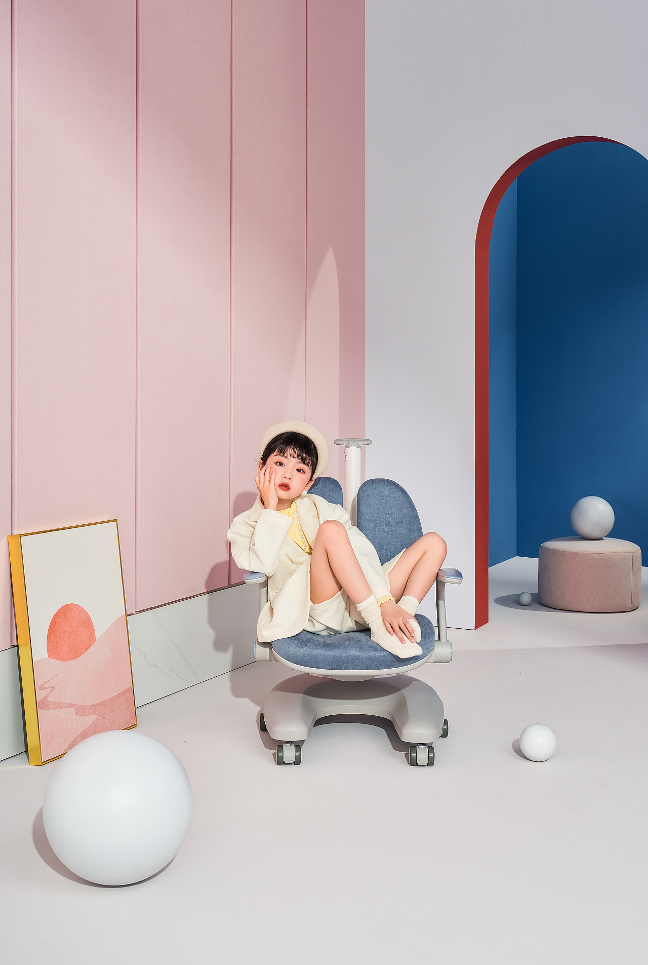 igrow爱果乐贝壳椅60麂皮绒学习椅70产品摄影