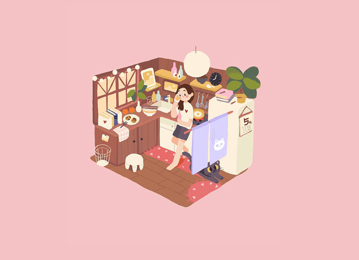 临摹@饭太稀fan 的作品 稍微有点改变 一天天把插画