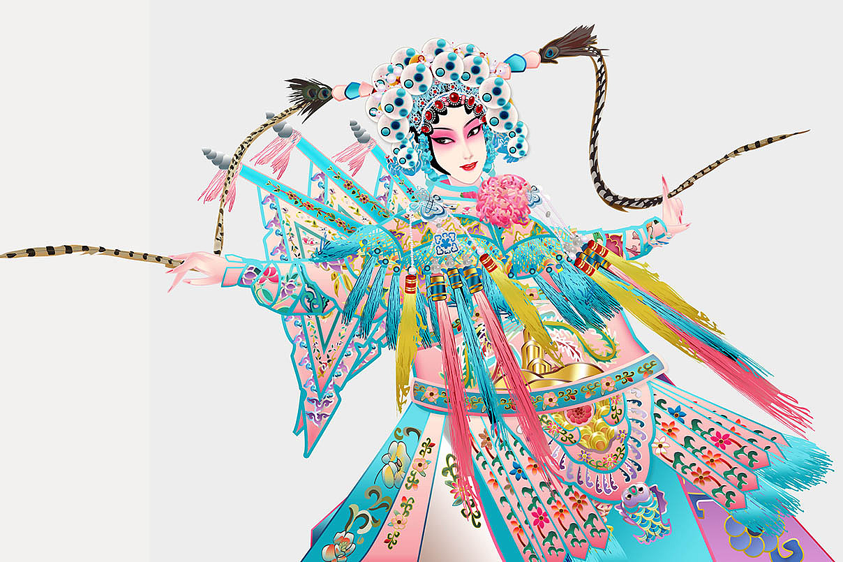武旦刀马旦京剧人物矢量插图