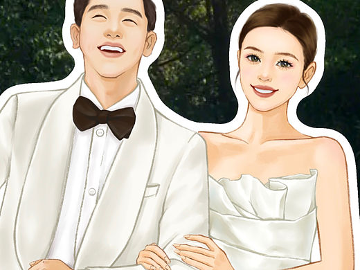 婚纱照转手绘立牌插画