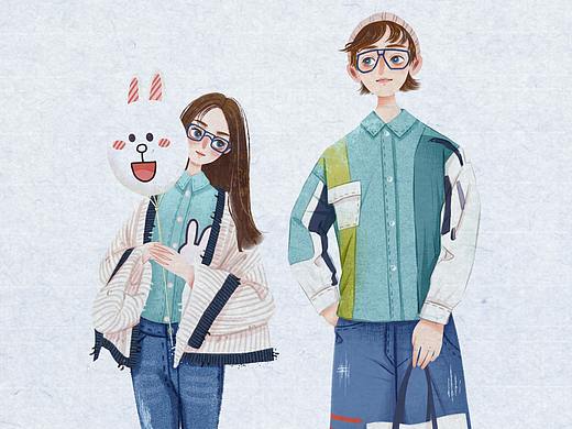 《俏情侣系列》情侣肖像插画设计