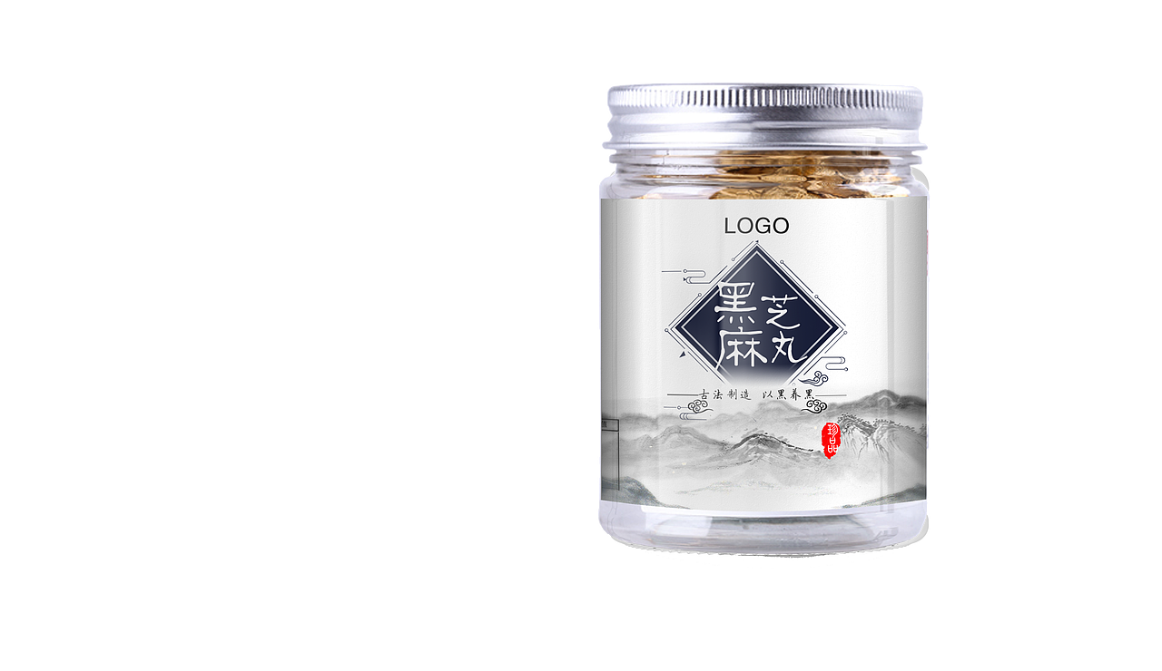 黑芝麻丸瓶贴标贴包装设计中国风