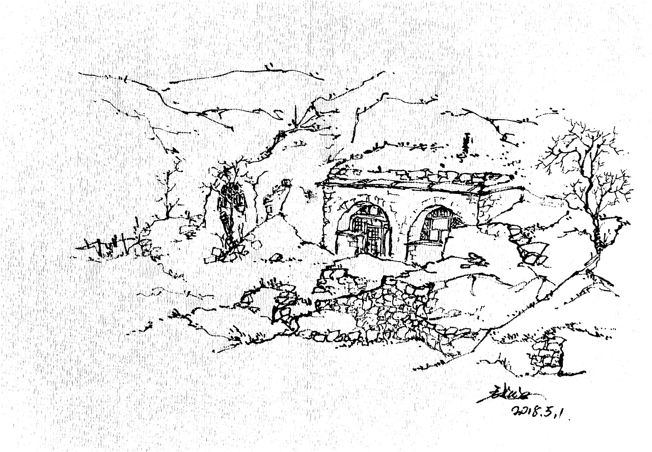 窑洞风景速写|纯艺术|绘画|延杨红钢笔画_原创作品-站酷zcool