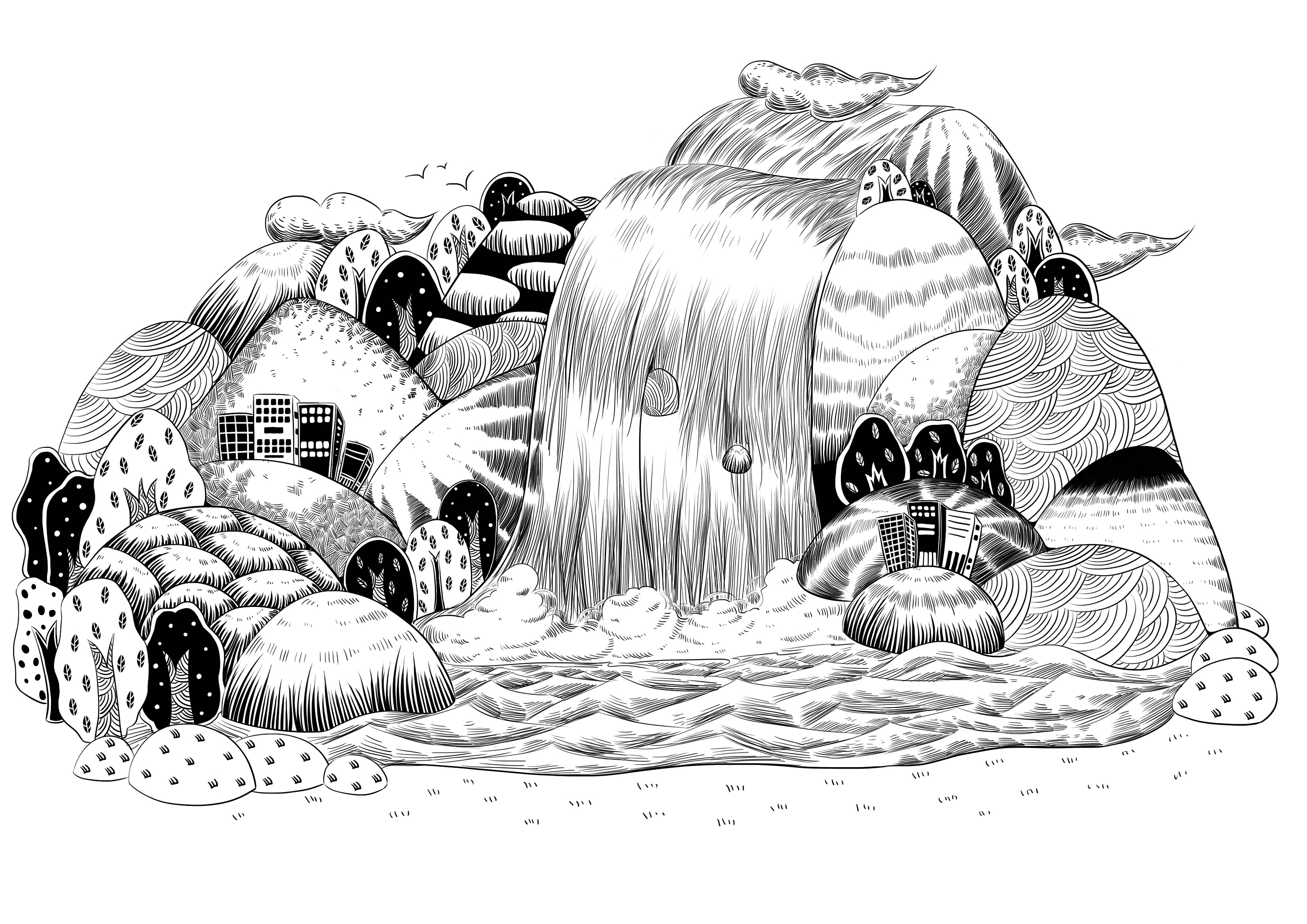 黑白线条|插画|商业插画|风太大你说什么 - 原创作品 - 站酷 (zcool)