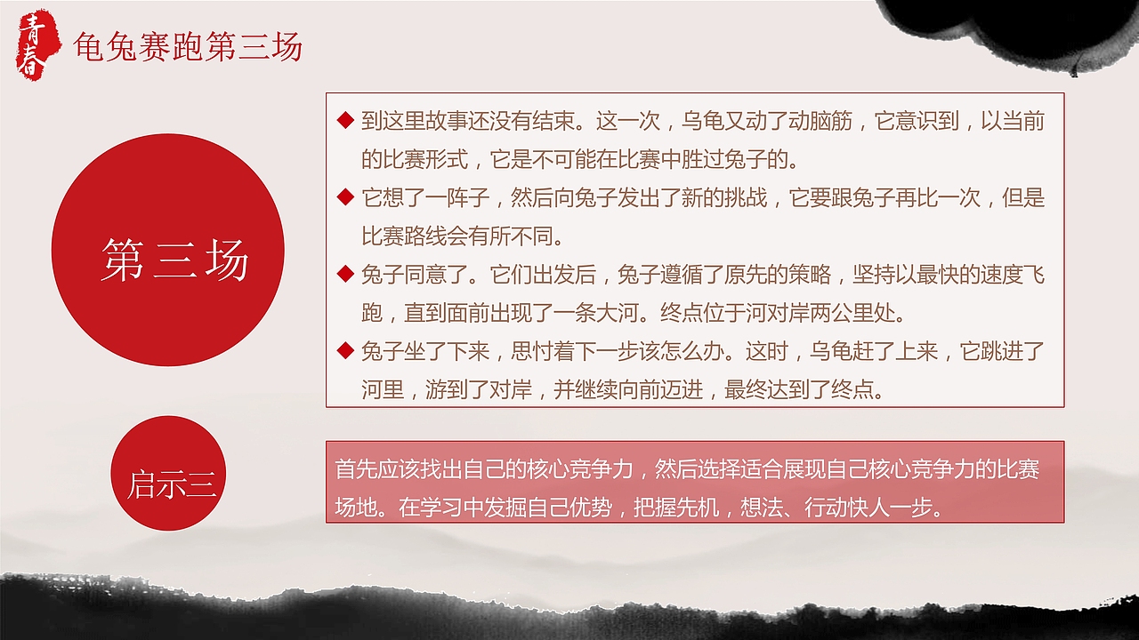 水墨创意青春励志正能量主题班会PPT模板