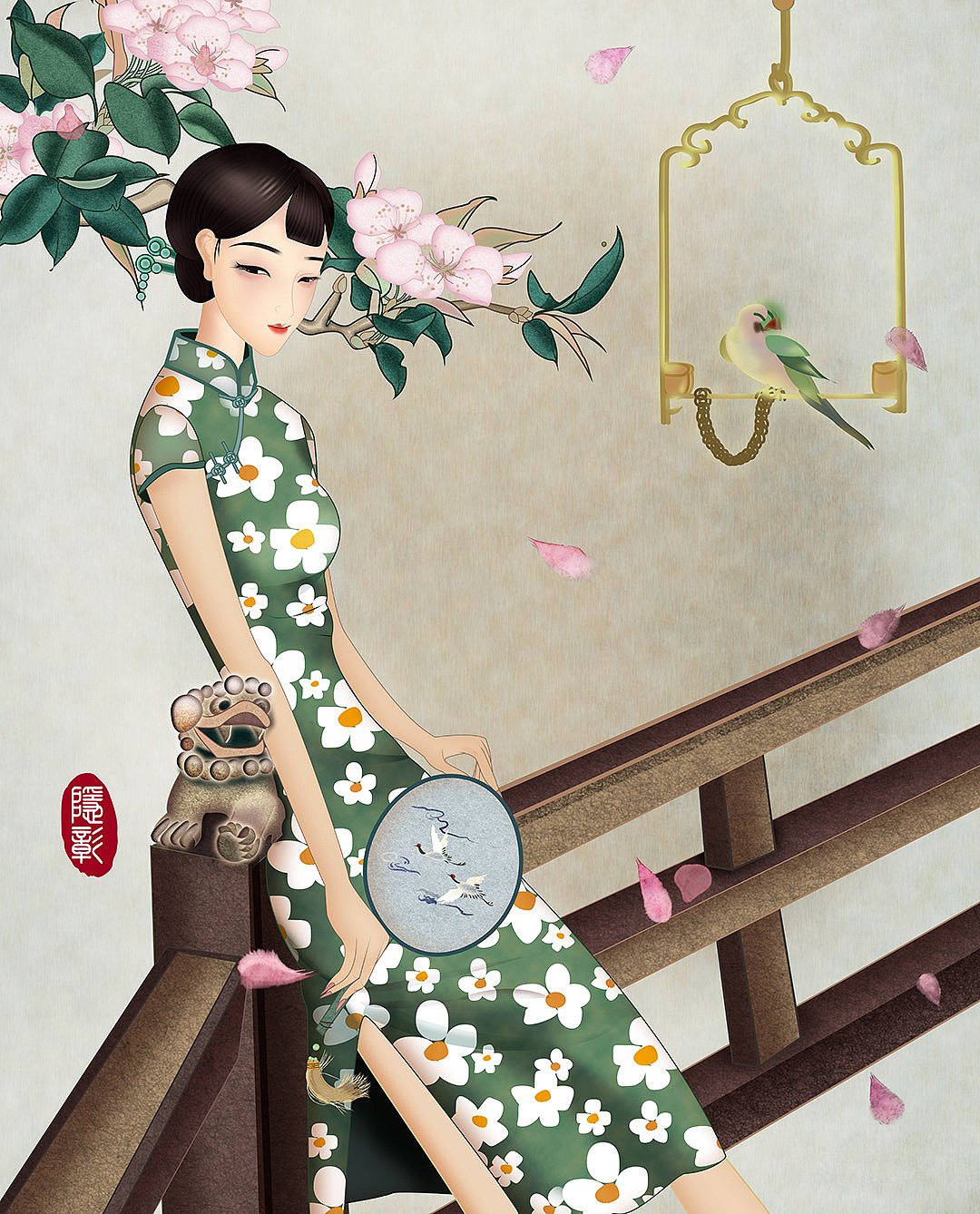 旗袍之美《荷塘杨柳持荷美人》（图ZMjAwMTY2OTk2） - 商业插画 - 站酷设计师隐彰原创素材 - 站酷ZCOOL