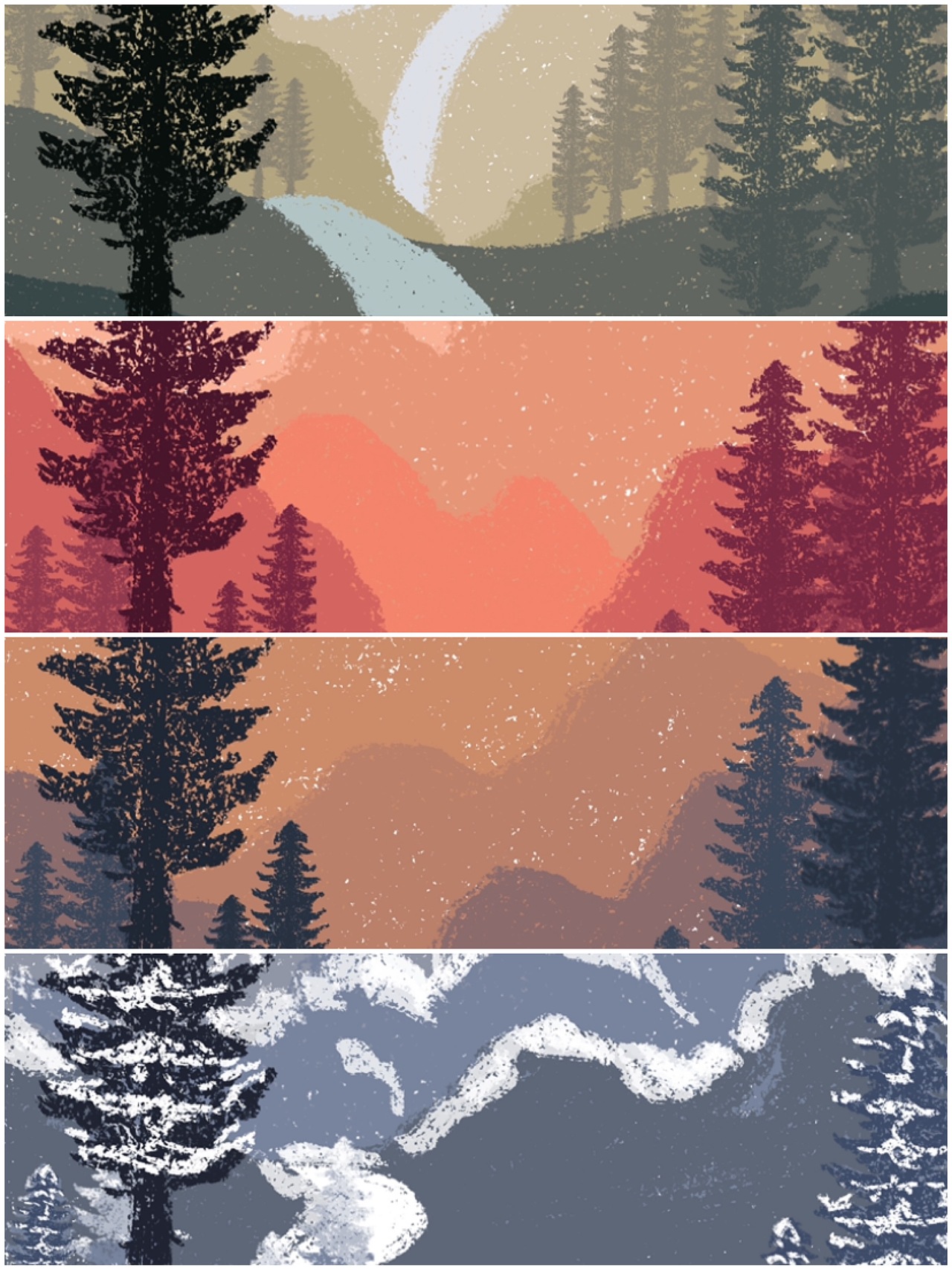 春夏秋冬系列装饰画插画