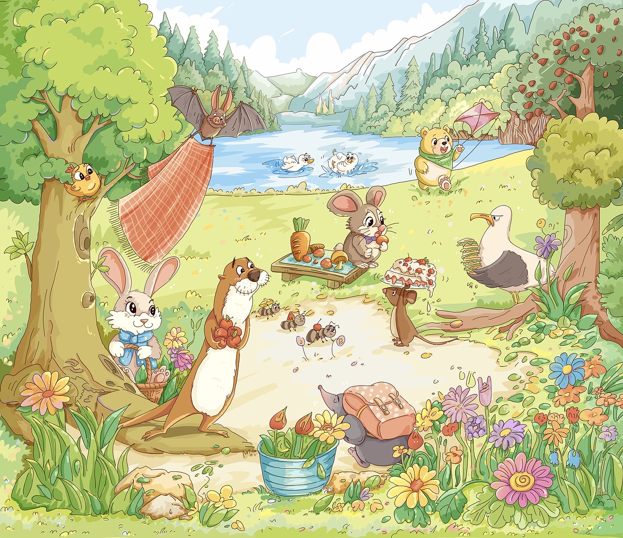 小动物们的春游（图ZMzM5MDExNTI0） - 儿童插画 - 站酷设计师大川ER原创素材 - 站酷ZCOOL