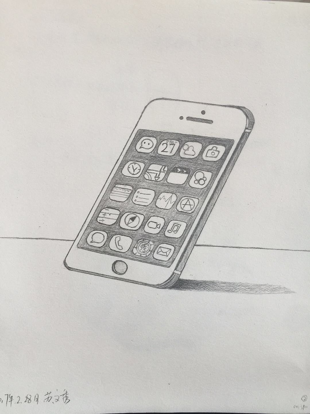 12举报收藏分享原创作品纯艺术绘画素描手绘苹果手机空间三维抓水母的