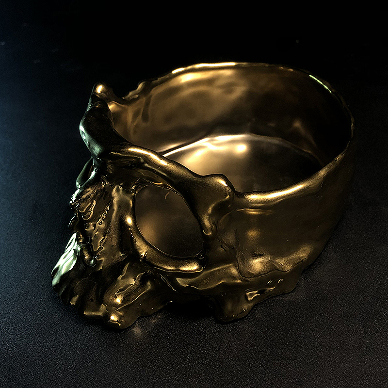 【SKULL】骷髅 暗黑系1300°电镀金属色陶瓷烟灰缸摆件