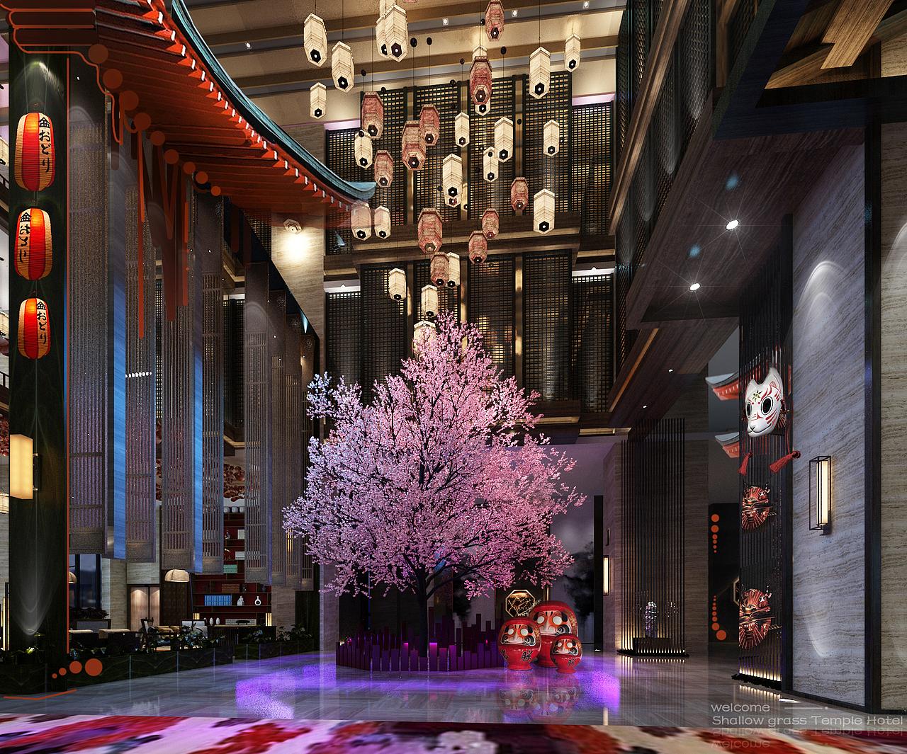 沧浪之韵·和风酒店大堂（图ZMTE2NDE4MjY4） - 酒店餐饮设计 - 站酷设计师小朱睡不着原创素材 - 站酷ZCOOL