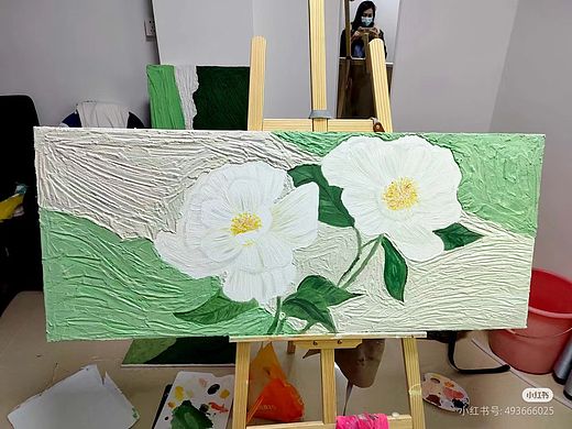 山茶花肌理画