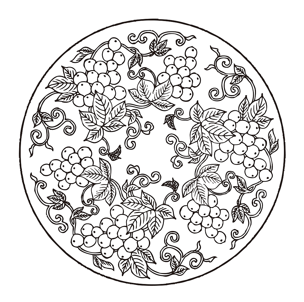 葡萄团花纹20190901 长喙天蛾20190831 朱槿20190830 唐-对狮纹样作品