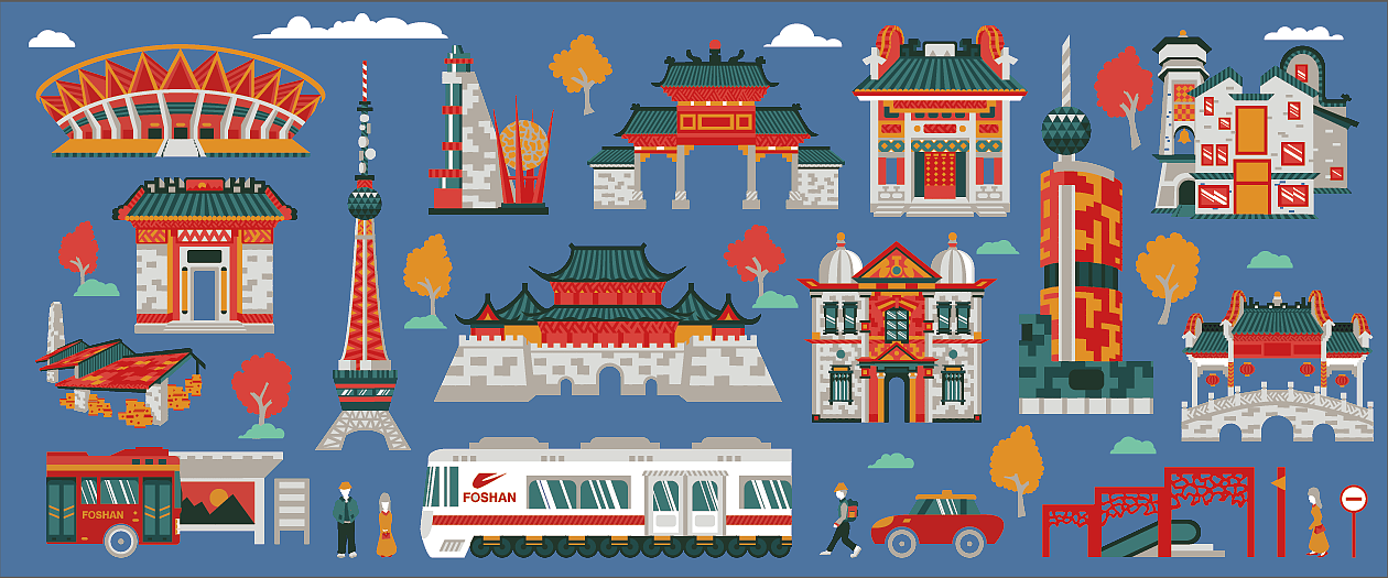 印象佛山——城市形象插画图形设计（图ZMTIxODk0NDIw） - 艺术插画 - 站酷设计师TIHOSIU原创素材 - 站酷ZCOOL