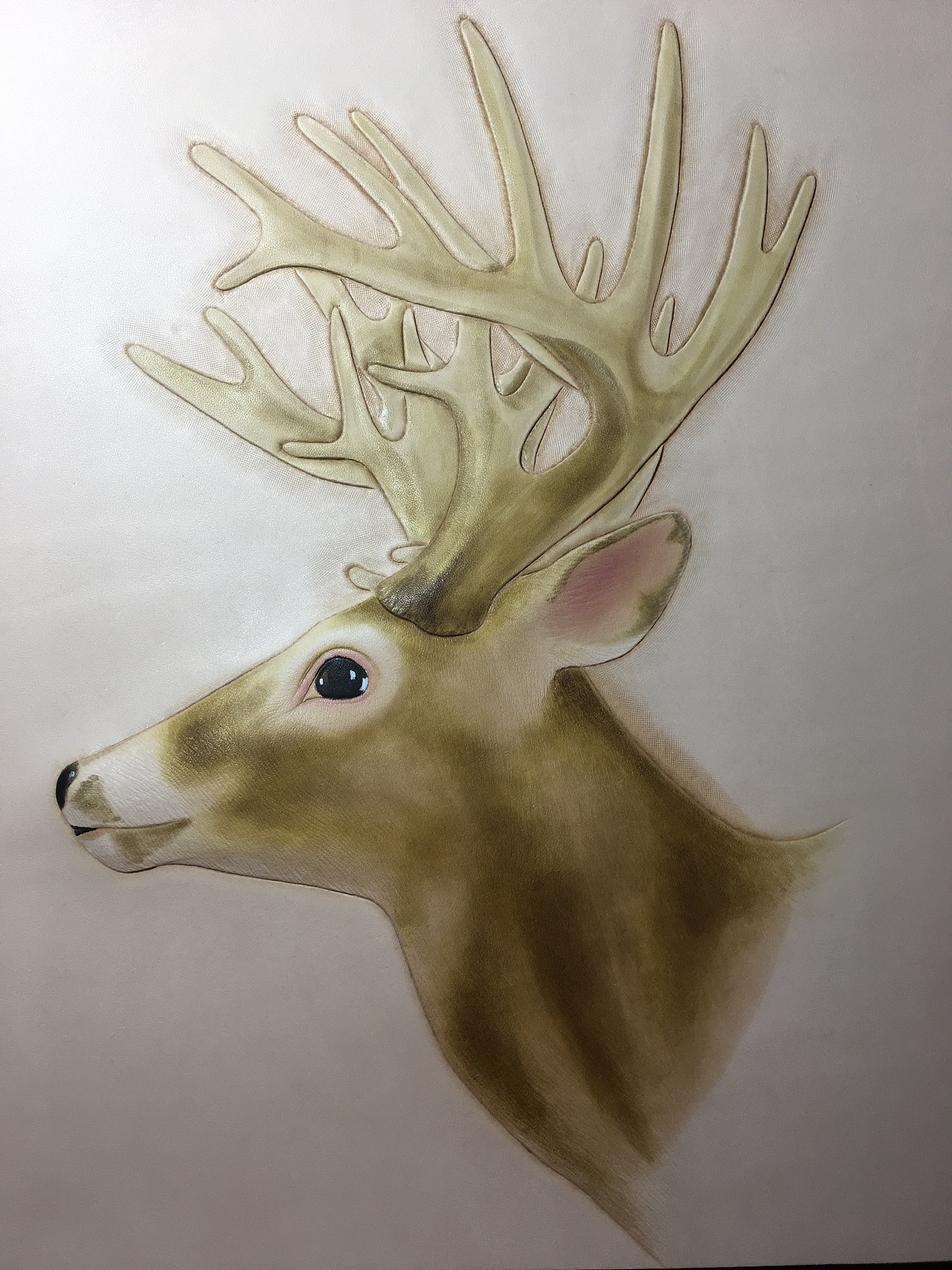 皮雕画—-"鹿"与"禄"