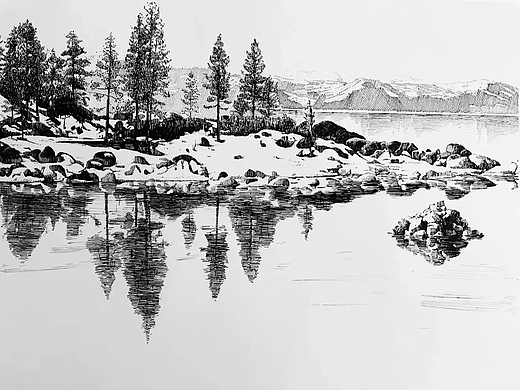 钢笔画雪景系列