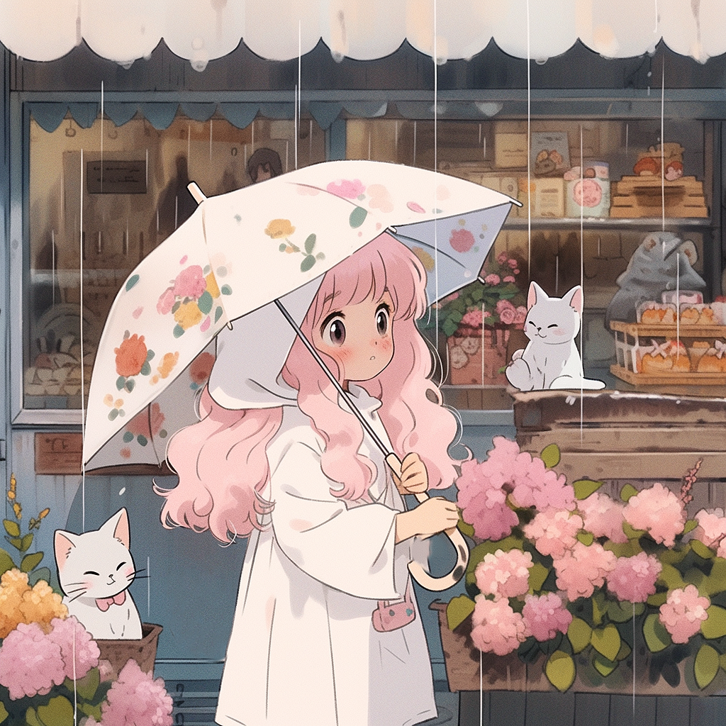 和小猫的下雨天（图ZMzQ3MDc2NTU2） - AI作品 - 站酷设计师Z910522602原创素材 - 站酷ZCOOL