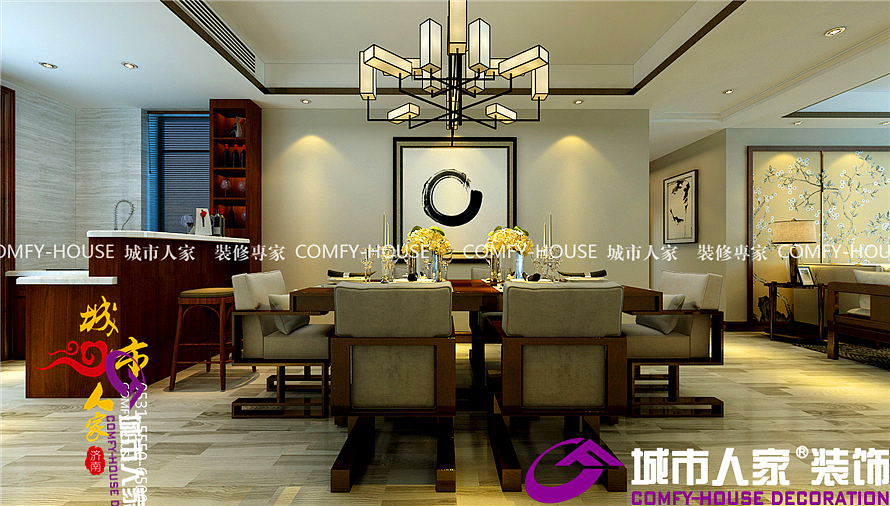 德润天玺198平 四室两厅室 新中式风格装修（图ZMTUwNDMyNTky） - 家装设计 - 站酷设计师A济南城市人家原创素材 - 站酷ZCOOL