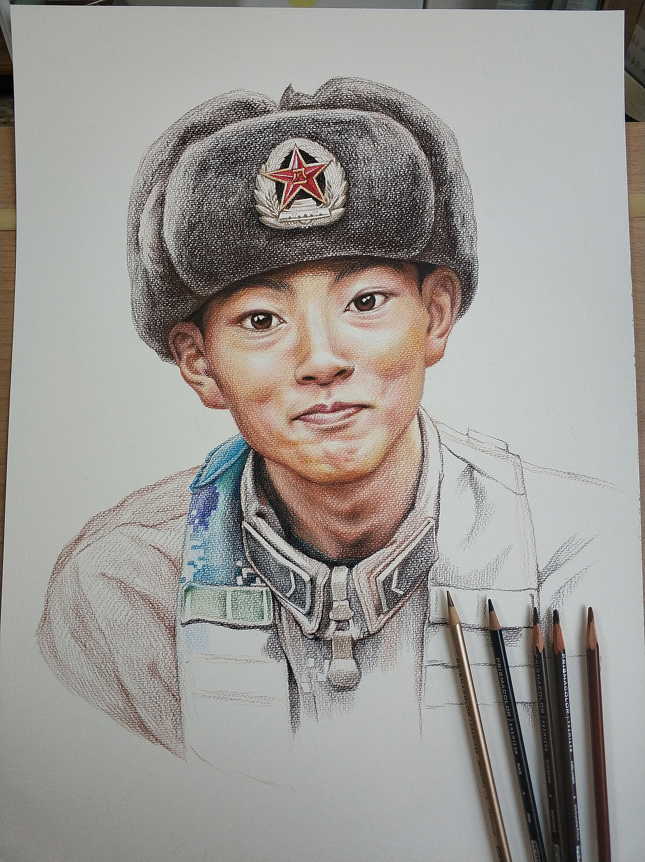 《清澈的爱 只为中国》为英雄陈祥榕画一幅彩铅肖像|纯艺术|绘画