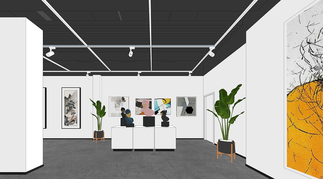 画展艺术展厅su模型下载