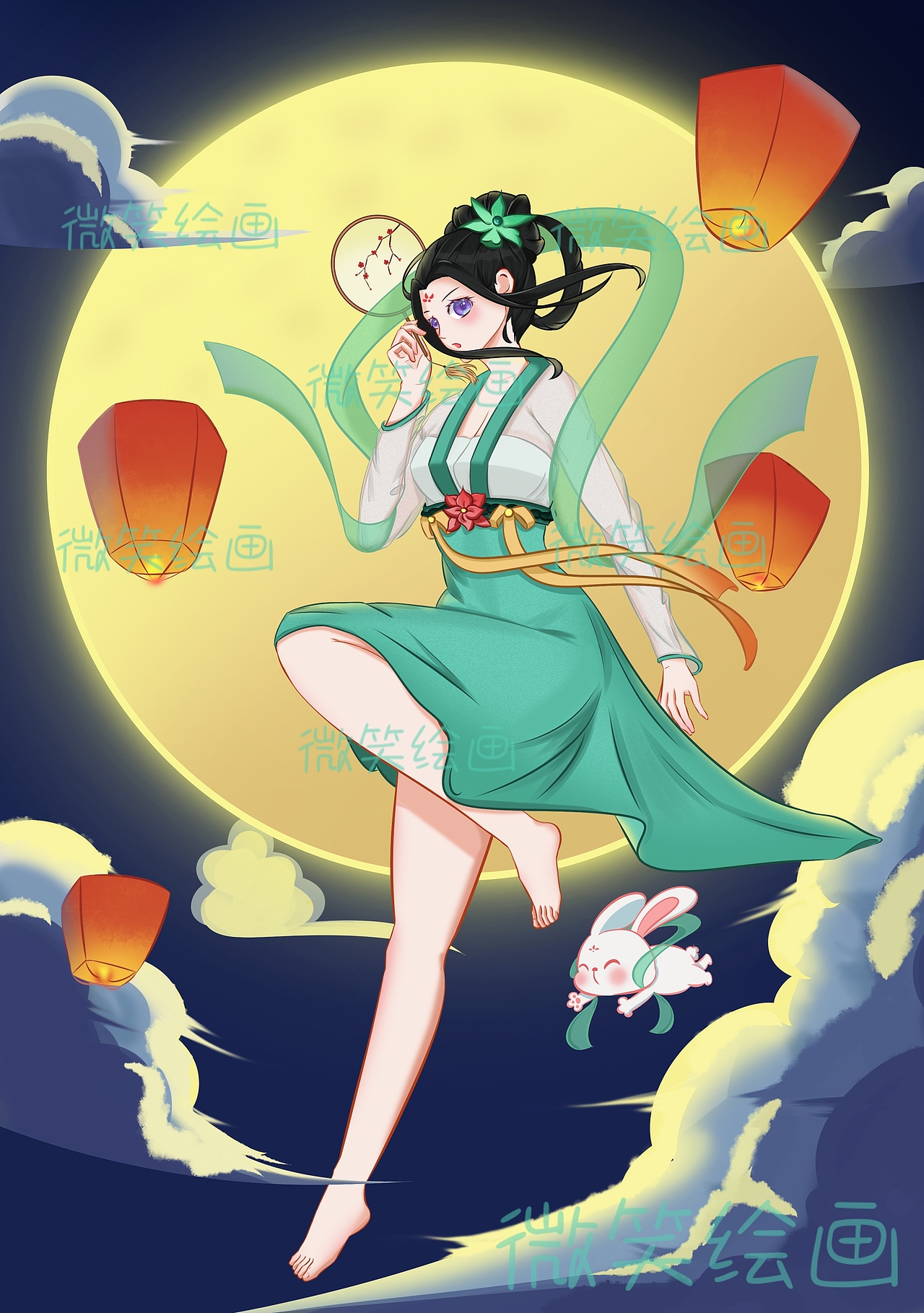 嫦娥姐姐玉兔宝（图ZMzA4MDc2ODU2） - 创作习作 - 站酷设计师那条晚安的插画原创素材 - 站酷ZCOOL