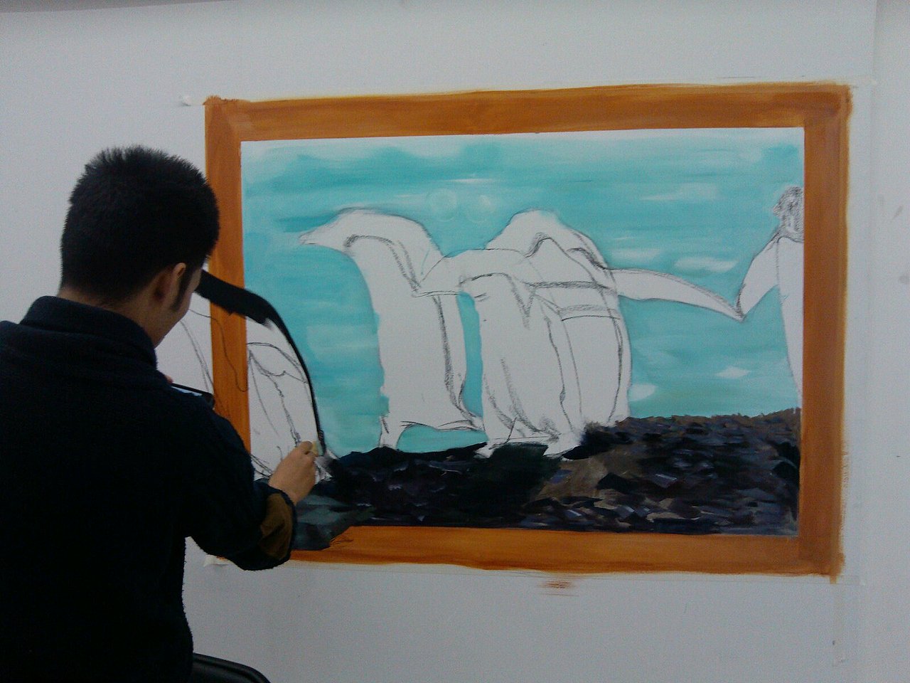 3D立体画,墙绘  纯手绘制作现场