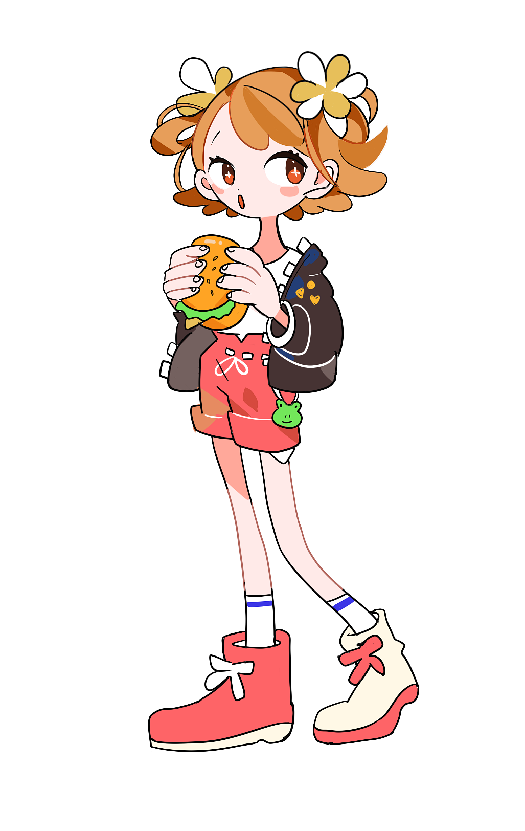 四种画风的吃汉堡的少女临摹