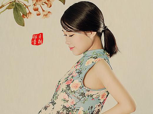 工笔画孕妇照