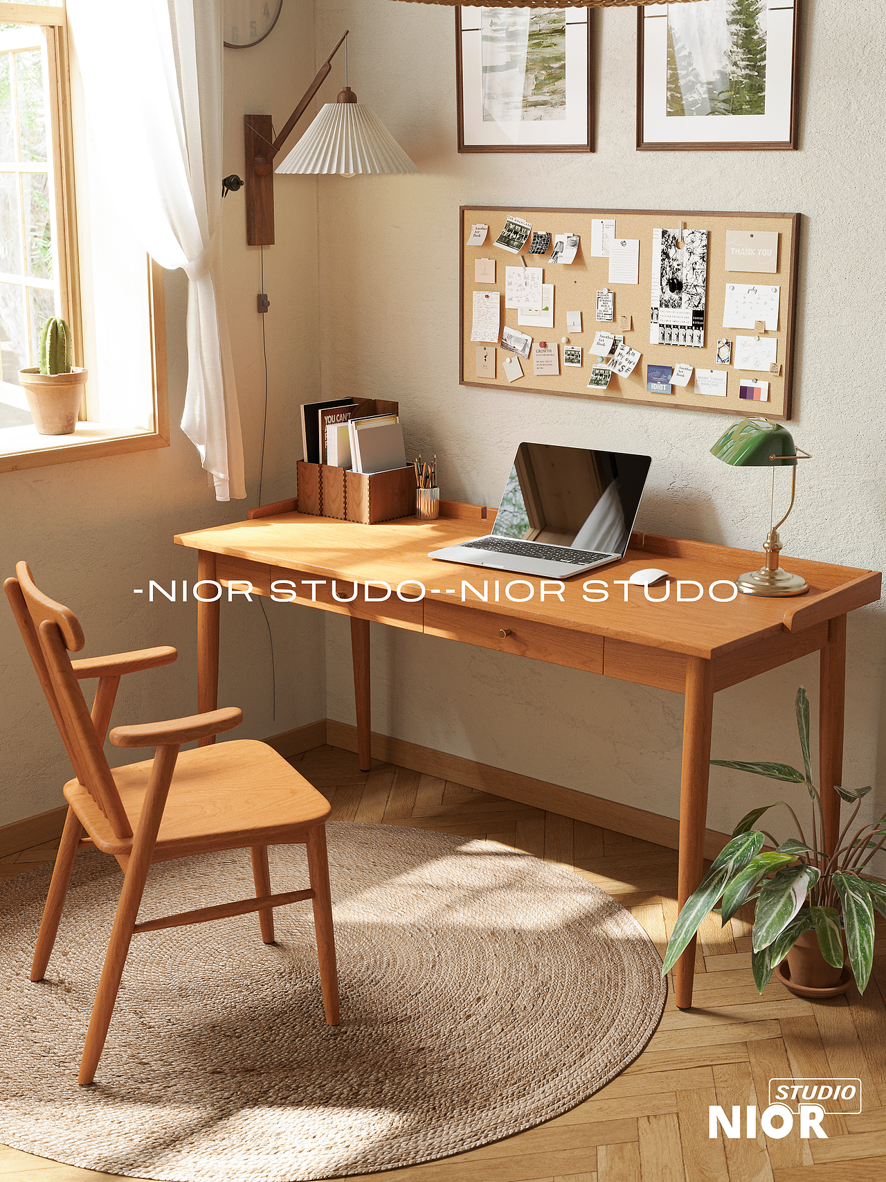 实木类书桌渲染