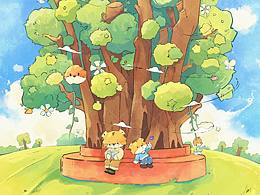 场景插画-树下的惬意时光