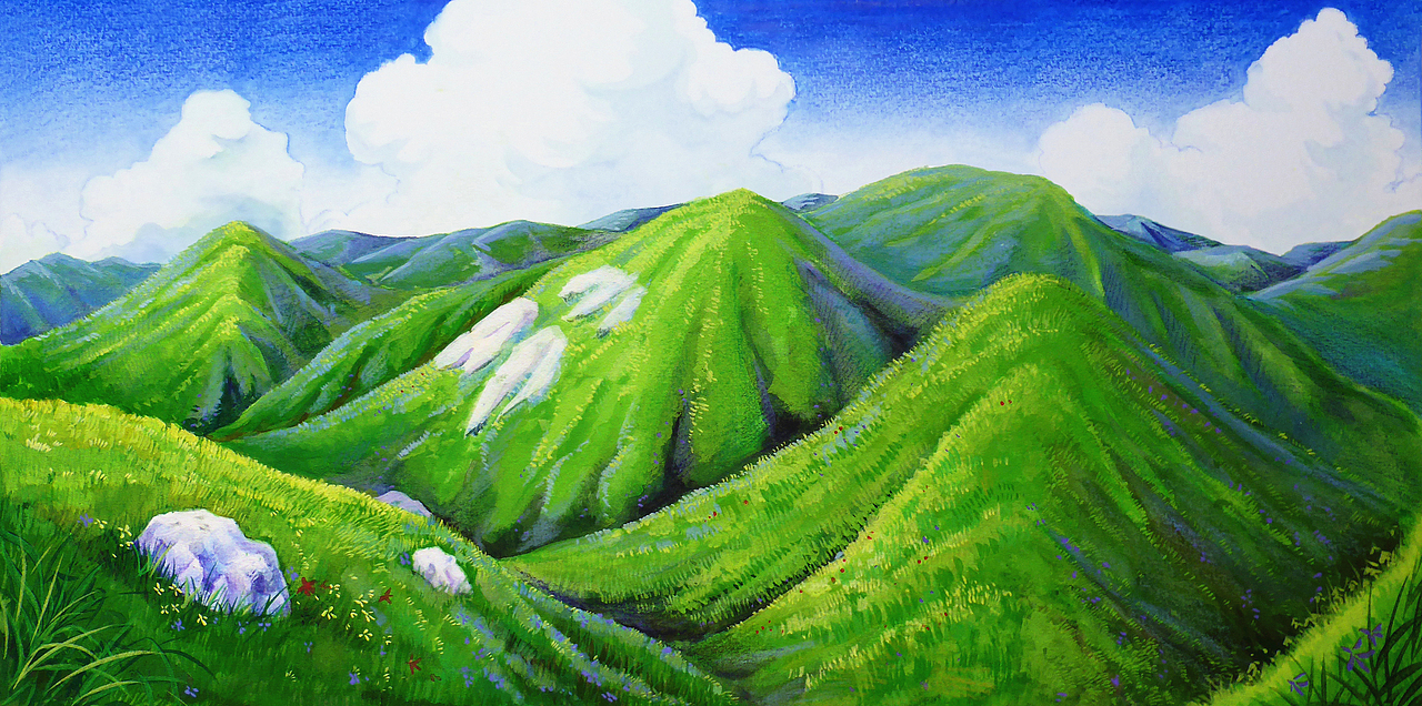 《魔女宅急便》场景197风景插画2不透明水彩 |《虞美人盛开的山坡》