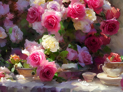 站酷梦笔#蔷薇色的花,油画