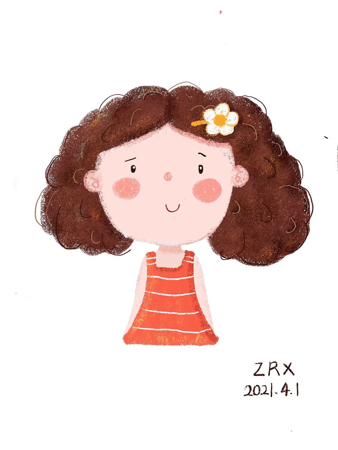 儿童插画之一个可爱的爆炸头女孩