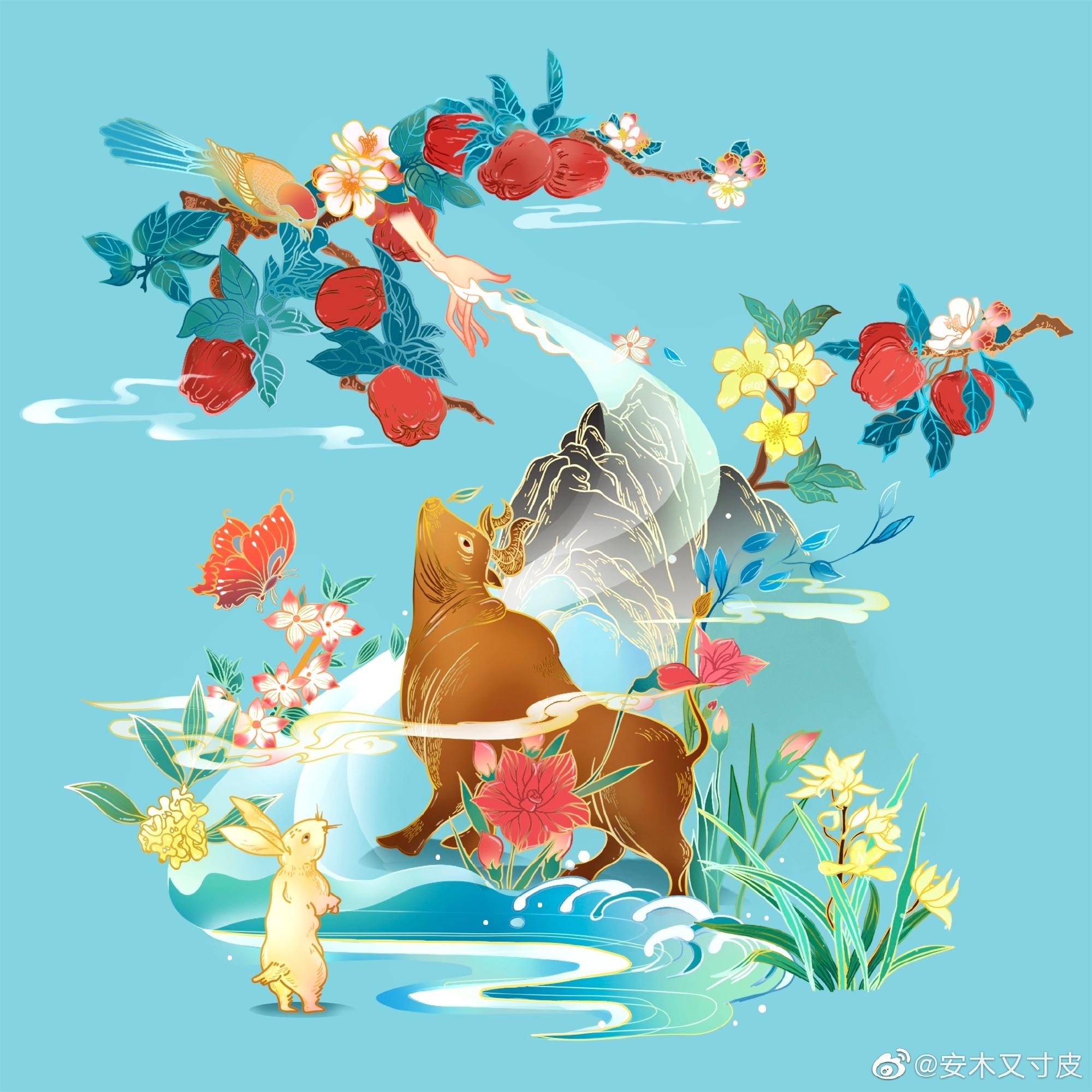 花牛果国潮插画包装设计