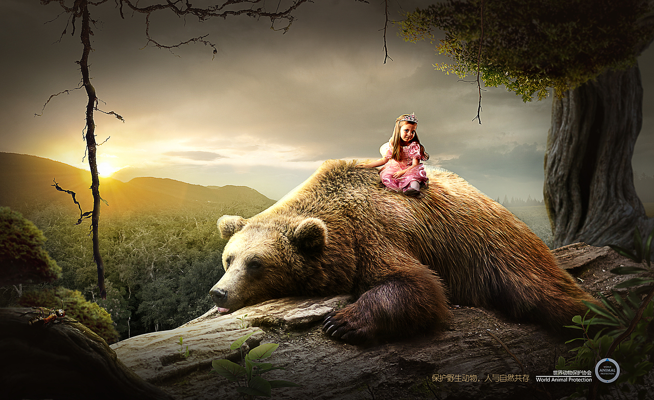 动物与人和谐相处创意海报