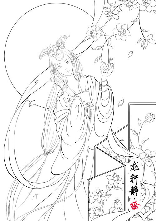 唯美古风美人插画——花月美人系列之栀子（图ZNzYyOTk2NDg=） - 商业插画 - 站酷设计师龙轩静原创素材 - 站酷ZCOOL